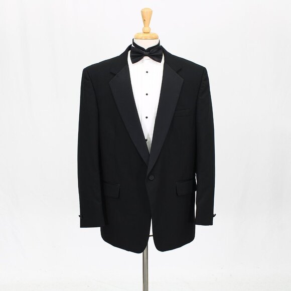 Vintage 1990s 46R Black Solid 1-Button Sport Coat Blazer Jacket G481 - Picture 1 of 11